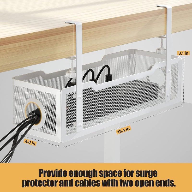 Cinati 2 Pack Under Desk Cable Management Box White, 26.8" Wire Organizers No Drill, Cord Organization Tray with Clamp for Office, Home - No Damage to Desk - Image 5